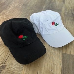 2 Pair Rose Embroidered Caps Hats